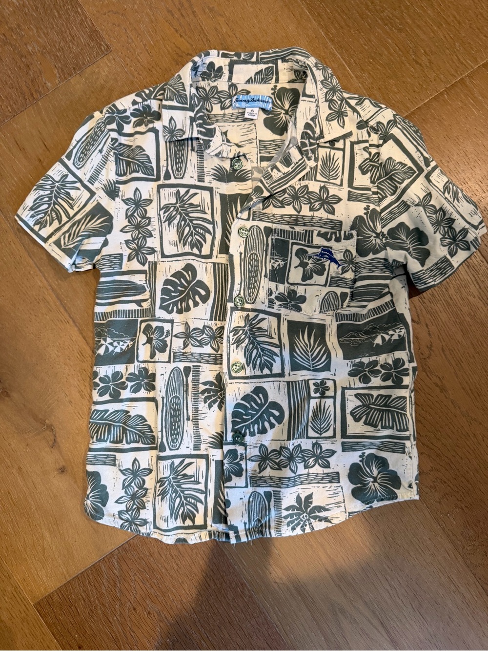 Tommy Bahama Green and White Tropical Button-Down Shirt